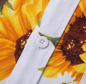 Men’s Sunflower, Floral, V-Neck Button Front Pocket T-Shirt