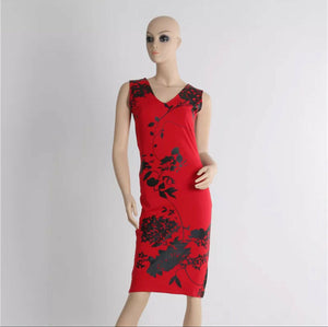 Womens Red Dress With Flower Print