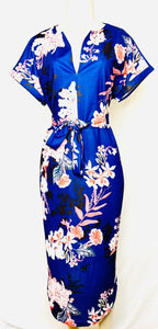 Women’s kimono dress plus size with waist tie with flower pattern