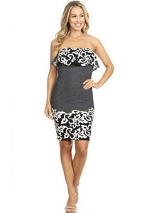 Strapless bodycon tube dress with ruffle layer detail detail at neckline
