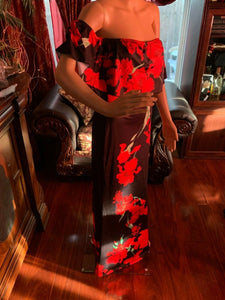 Women’s off shoulder dress Hawaiian boho floral evening gown long maxi dress