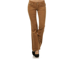 Solid flared corduroy pants back pocket embellished