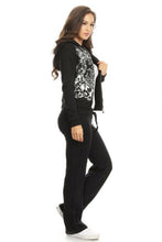 Load image into Gallery viewer, Active fleece training set with printed zip up hoodie and flared pants top and bottoms