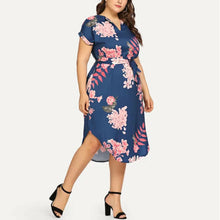 Load image into Gallery viewer, Women’s kimono dress plus size with waist tie with flower pattern