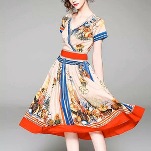 Women’a Classic Style Flared Dress With Beautiful Print