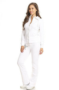 Activewear set with embellishment details comes with zip up jacket, flared pants