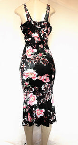 Women’s bodycon dress sleeveless casual elegant ruffles floral dress