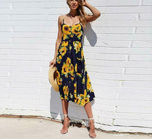 Load image into Gallery viewer, Womens Boho Sunflower Halter Top Beach Casual Dress With Pockets
