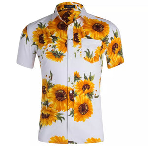 Men’s Sunflower, Floral, V-Neck Button Front Pocket T-Shirt