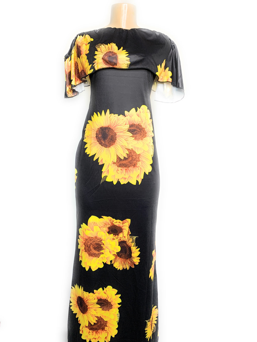 Women’s Maxi, Sunflower, Floral Print 3/4 Sleeve Maxi Long Beach, Bohemian Dress