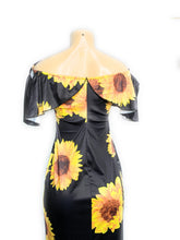 Load image into Gallery viewer, Women’s Maxi, Sunflower, Floral Print 3/4 Sleeve Maxi Long Beach, Bohemian Dress