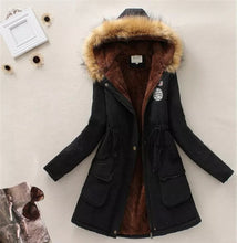 Load image into Gallery viewer, Womens Warm Long Coat Fur Collar Hooded Jacket Slim Winter Parka Outwear Coats with pockets light weight comfortable warm