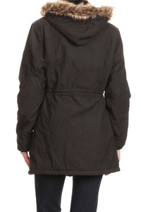 Women's Full Zipper, Hooded, Jacket With Fur Lining, Zipper Cover With Snap Buttons