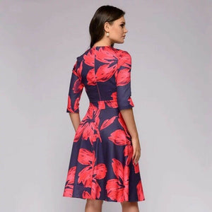 Women’s 3/4 sleeve floral midi dress great fabric stretchy comfortable